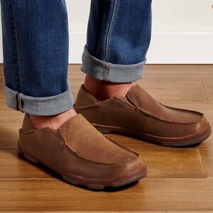 OluKai Moloa Brown Leather Slip On Shoes size 8.5